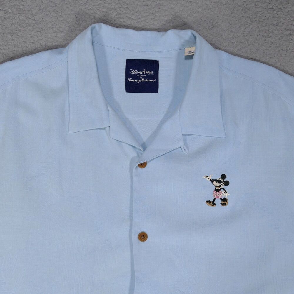 Tommy Bahama Disney Mickey Mouse Silk Camp Shirt Blue Embroidered Mens XL - Picture 2 of 13